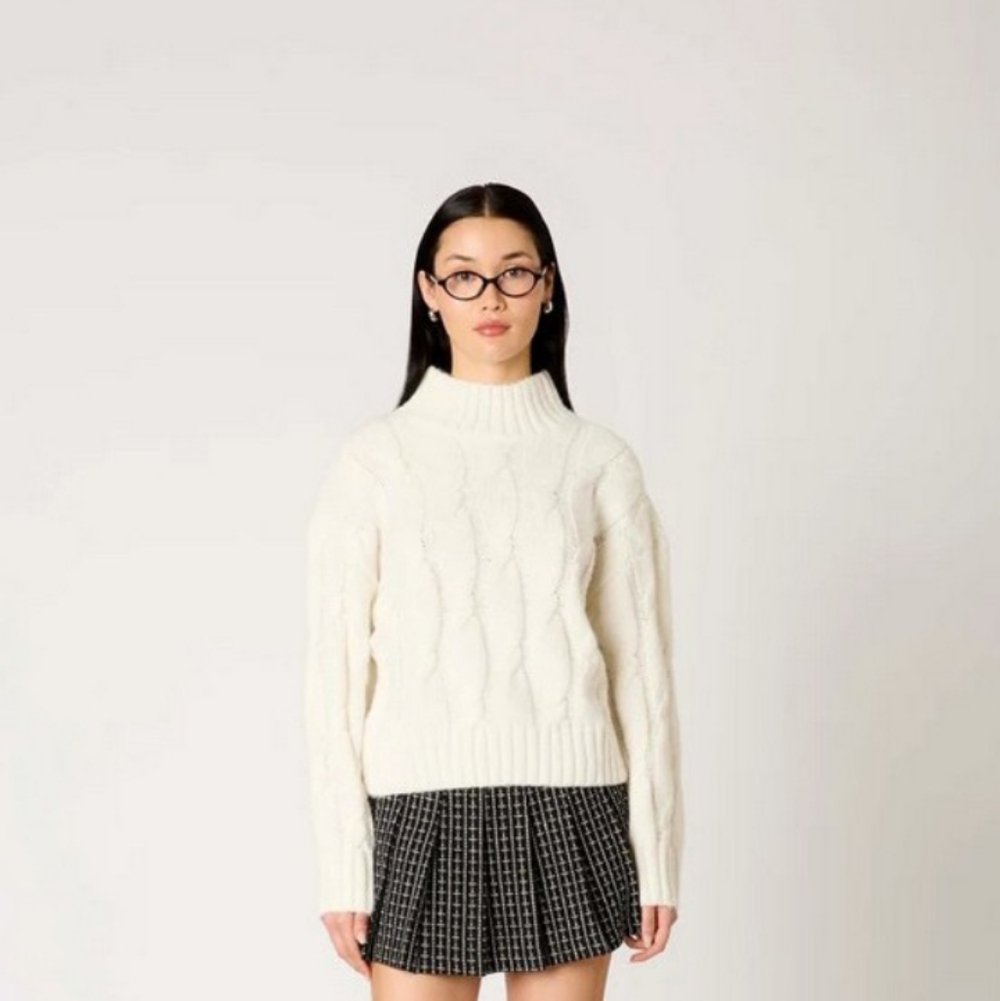 NIA Cream Cropped Cable Knit Sweater Sz XS